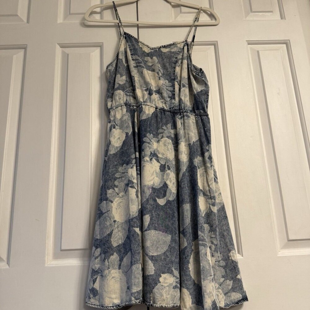 Charlotte Russe‎ Blue Chambray Floral Babydoll Dress Sz Medium 90s Y2K Smocked